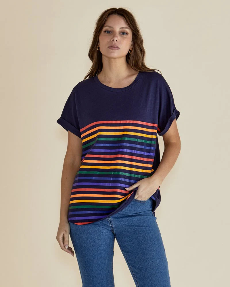 Hailey Short Sleeve Tee | Blue Rainbow Stripe