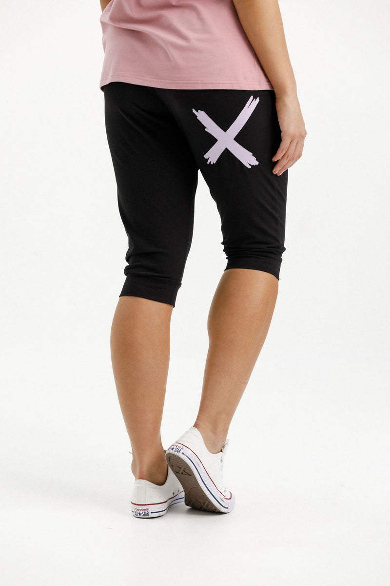 3/4 Apartment Pants | Black with Lilac X