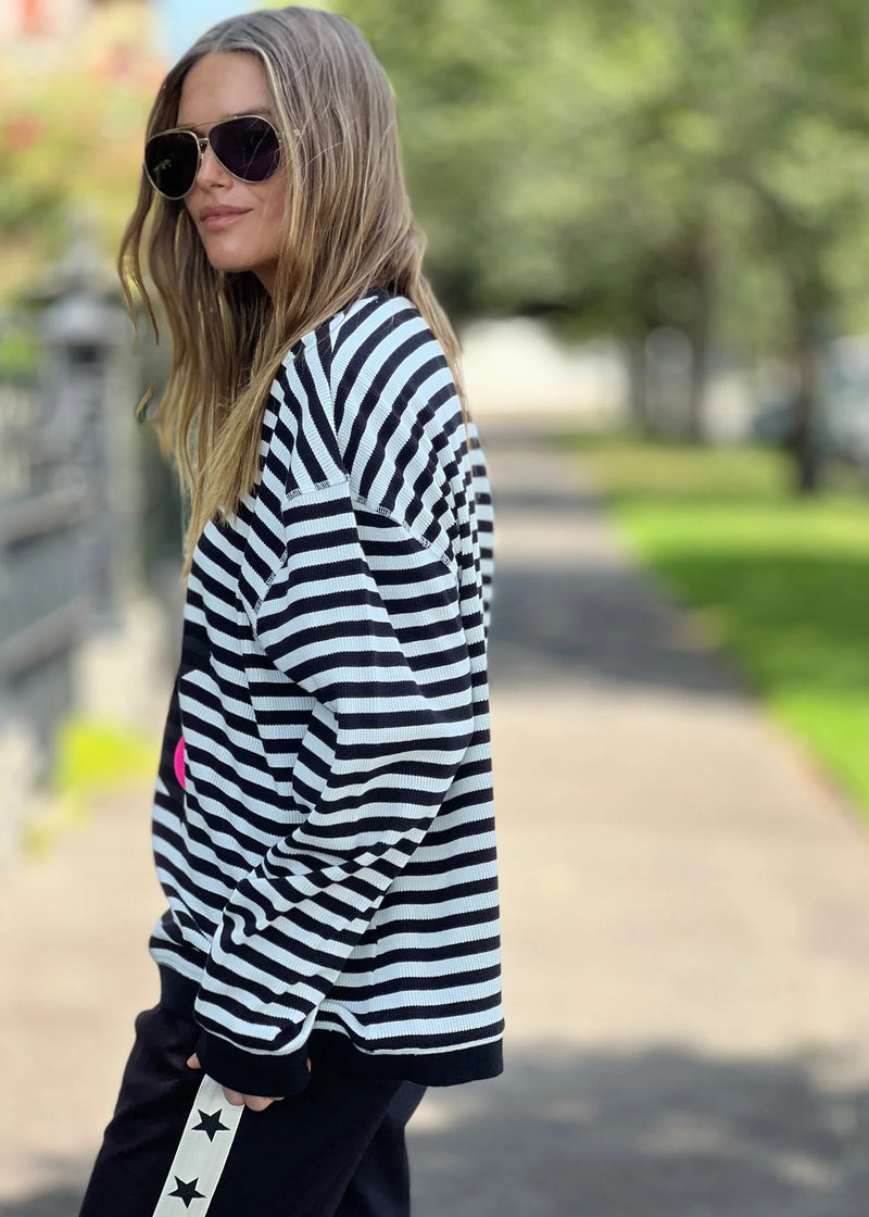 Star Stripe | Black White Waffle Top