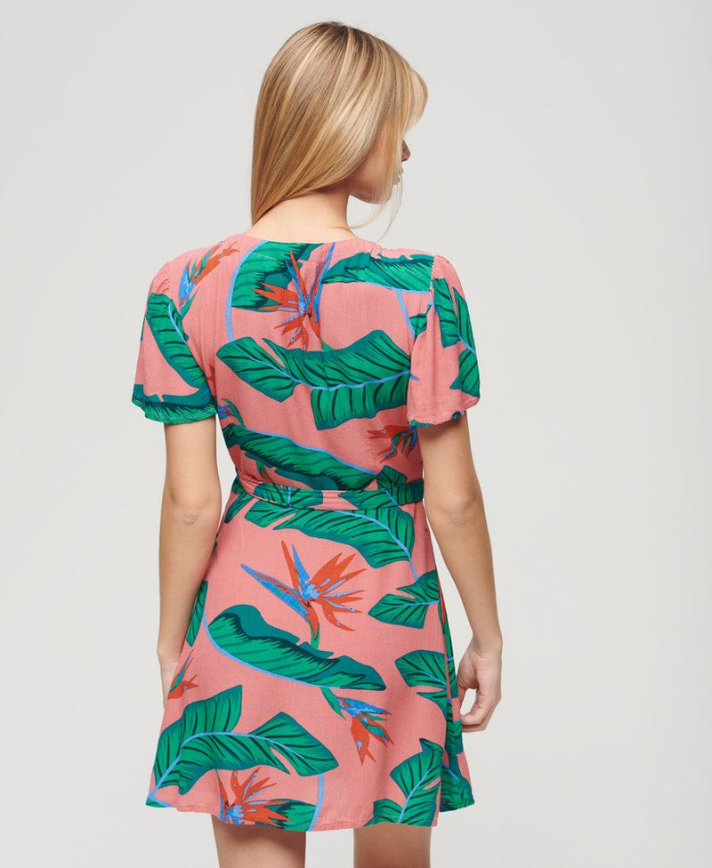 Printed Mini Wrap Dress | Pink Paradise