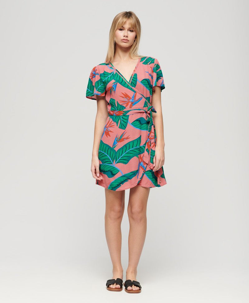 Printed Mini Wrap Dress | Pink Paradise