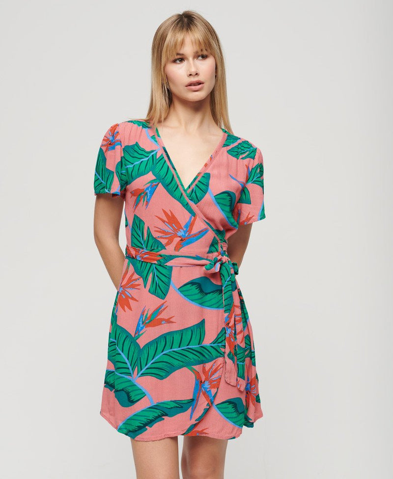 Printed Mini Wrap Dress | Pink Paradise